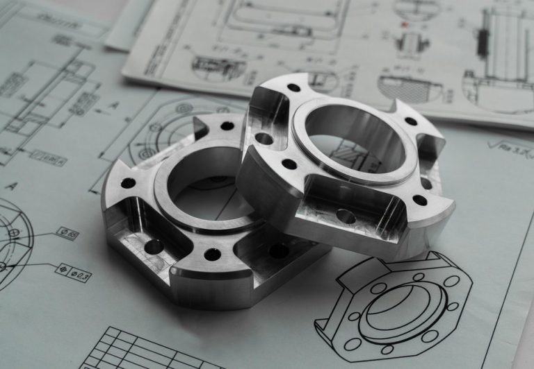 CNC machined parts on engineering drawings