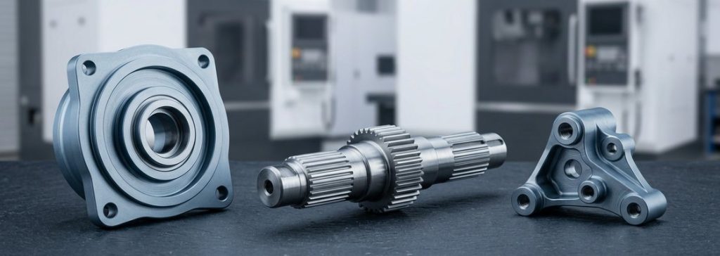 Finished Inconel 718 parts arranged on dark worktable