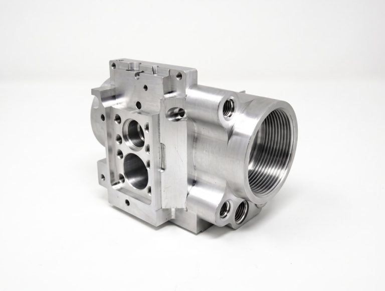 Precision machined aluminum housing with threaded ports