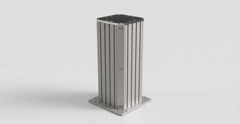 Machined aluminum robot base frame with ribbed sides
