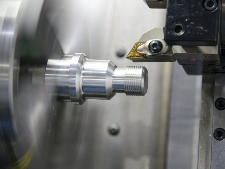CNC turning operation on steel shaft for industrial parts