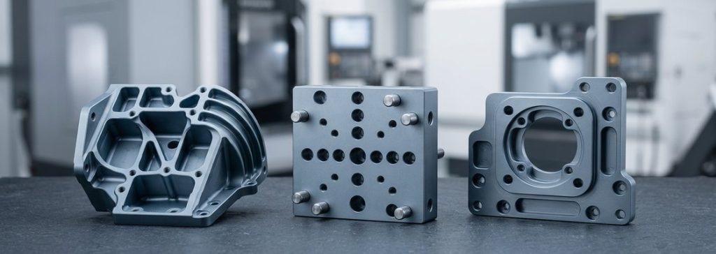 Finished Invar 36 precision machined parts on workbench
