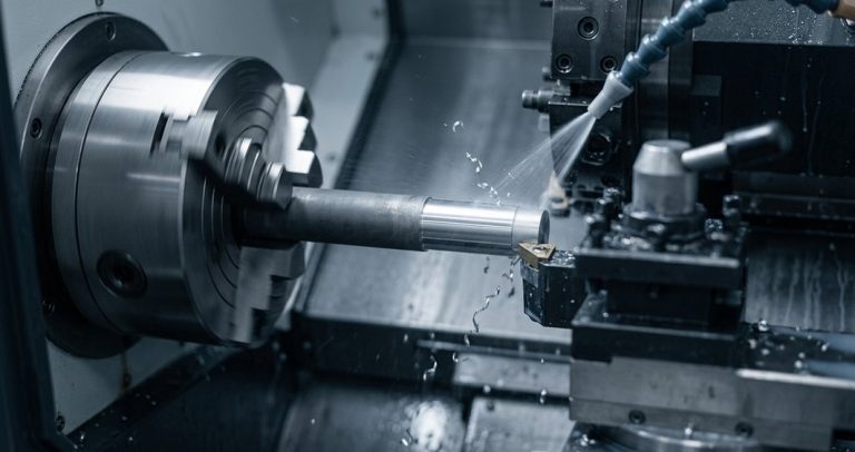 CNC lathe turning an Invar precision cylindrical part