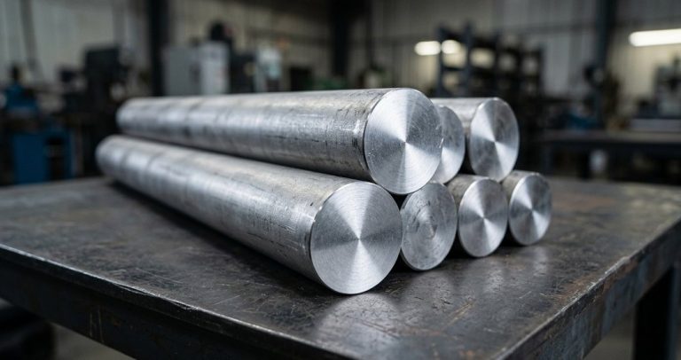 Raw Invar alloy round bar stock before CNC machining