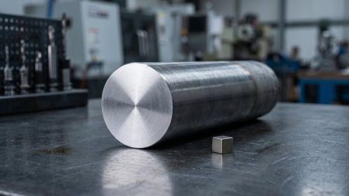 Tungsten bar on dark table showing it is not magnetic