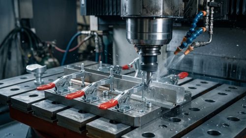 Custom jigs and fixtures clamped on a modular workholding table
