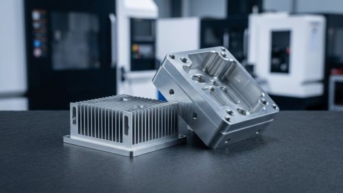 Machined aluminum enclosures with heat sink fins on dark surface