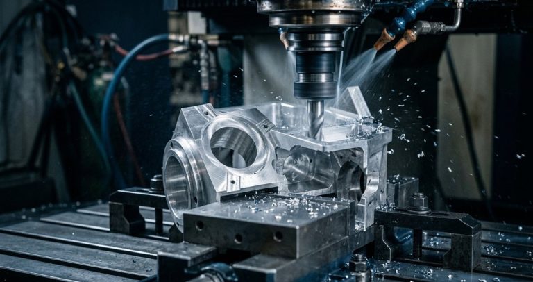 CNC machined magnesium block with fresh milled pocket