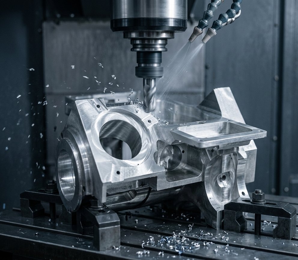 CNC milling machine cutting magnesium alloy housing part