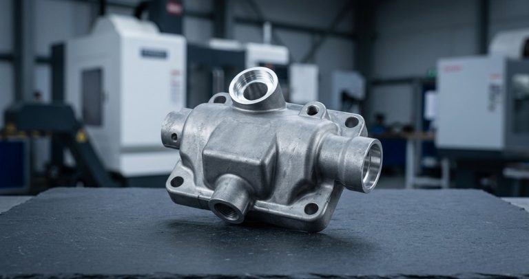Finished magnesium alloy machined housing on worktable