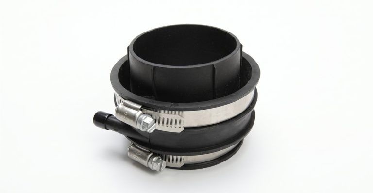 Black rubber marine adapter with stainless steel clamps
