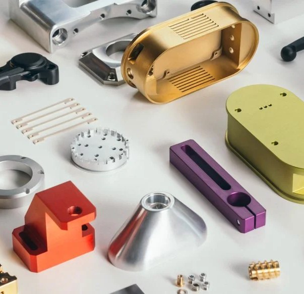 CNC machined parts in aluminum, brass and anodized finishes