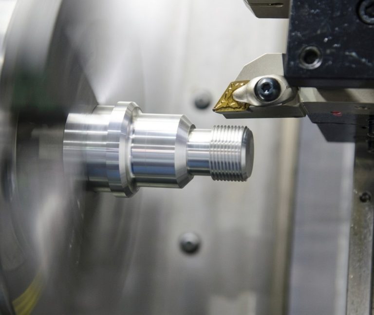 CNC turning threaded steel shaft, materials machining support