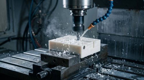 CNC milling nylon block showing heat near melting point of nylon