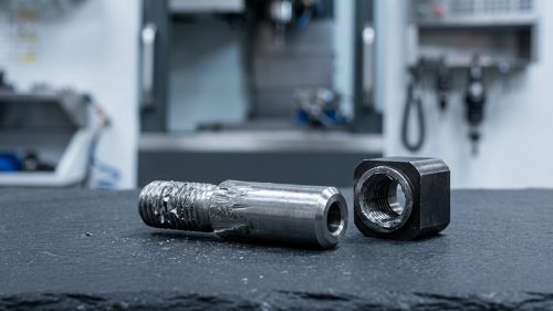 Galled stainless steel fastener threads showing metal galling damage