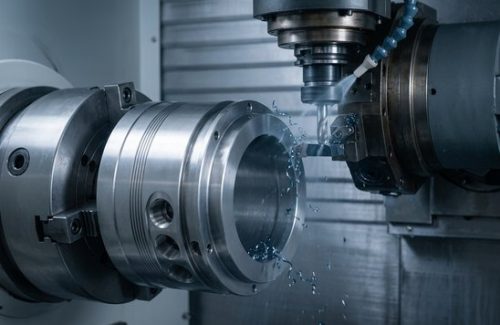 CNC machining mild steel 1045 cylindrical housing on lathe