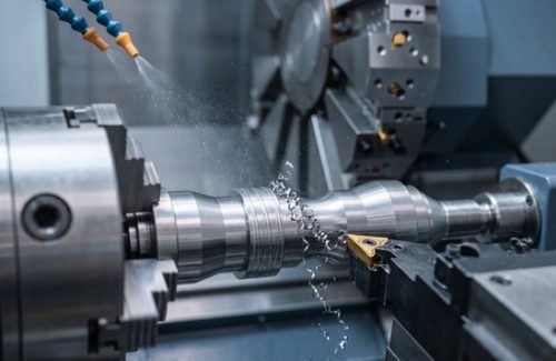 CNC machining of mild steel S355J2 shaft on lathe