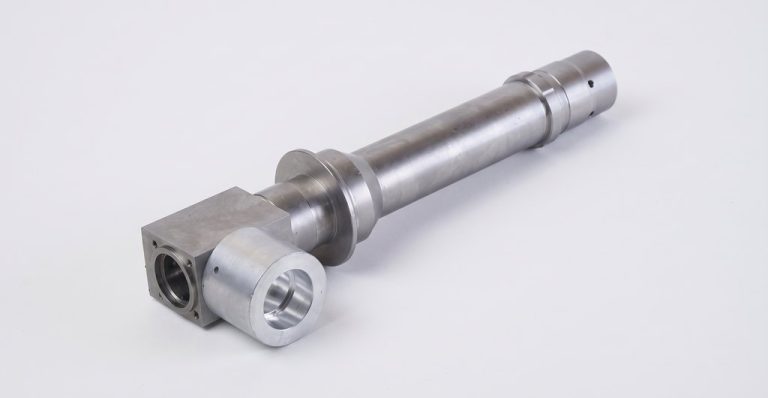 Precision machined aluminum shaft with flange and bore