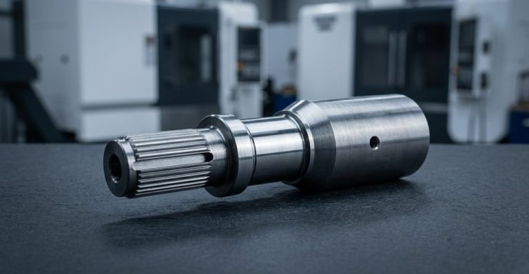 CNC machined mining drive shaft with keyway and splines