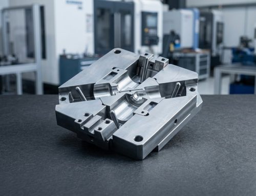 Pre-hard steel rapid tooling insert on dark worktable