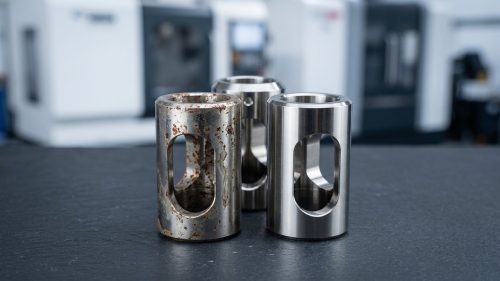Nickel plated metal part showing early surface rust corrosion