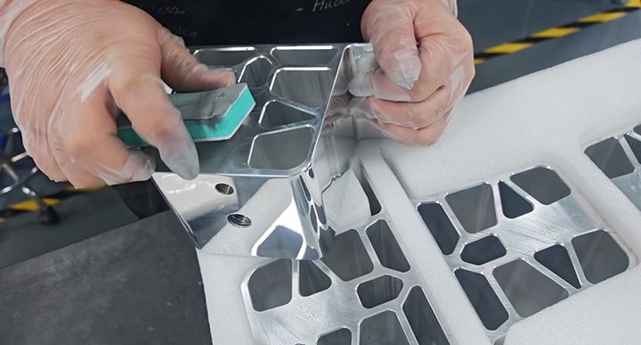 Machined parts packed in protective foam