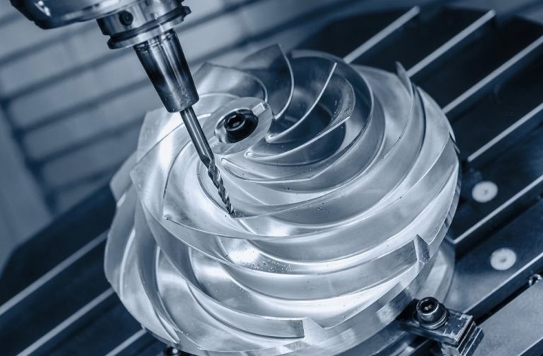 CNC milling impeller in progress showing fast chip removal