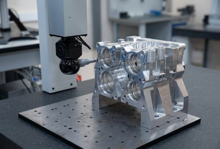 CMM inspection of machined aluminum housing during order workflow