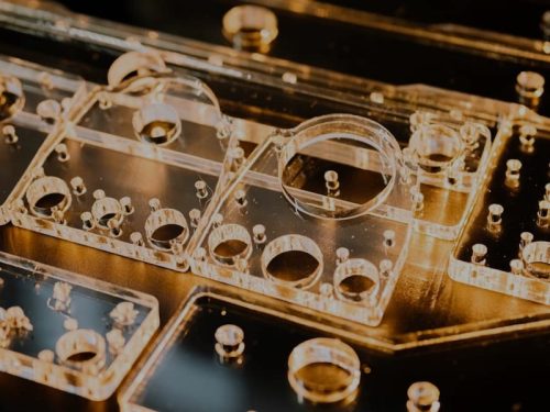 Clear acrylic cnc machined parts with holes and bosses