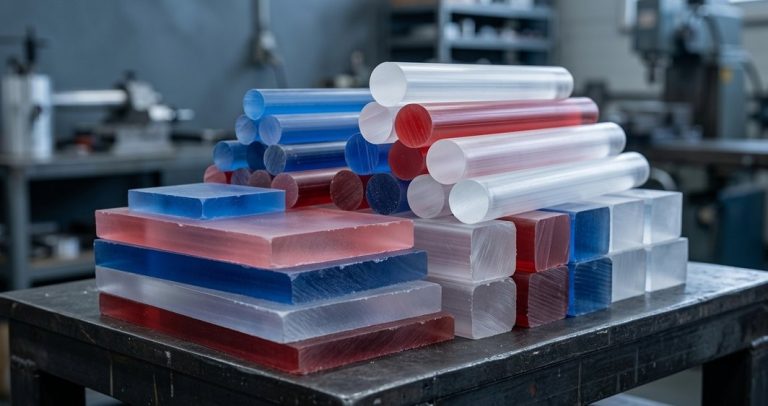 Extruded acrylic rod stock in various colors for machining