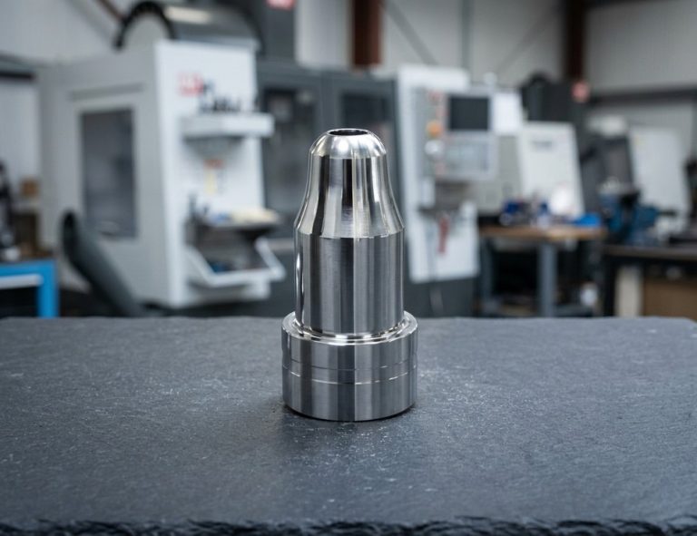 Buffed stainless steel knob with reflective polished surface