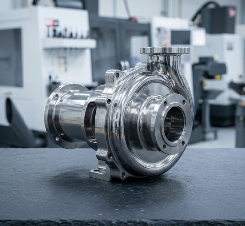 Polished aluminum housing showing reflective CNC machined surface