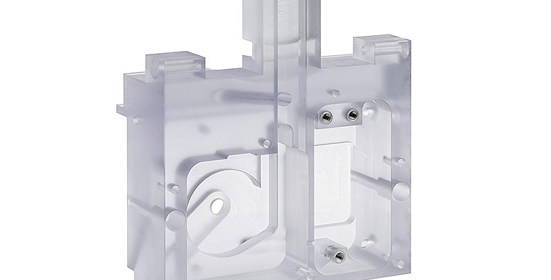 Transparent polycarbonate machined housing with internal features
