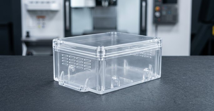 Transparent polycarbonate enclosure for electronics assembly housing