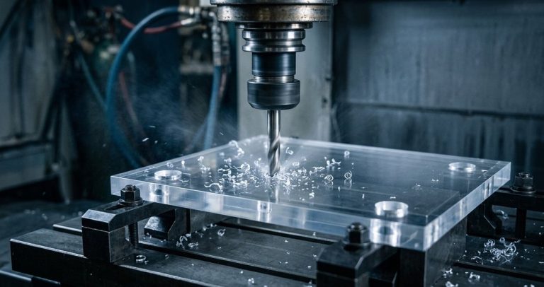CNC drilling precise holes in polycarbonate panel