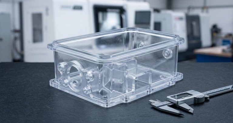 Caliper measuring tight-tolerance clear polycarbonate housing