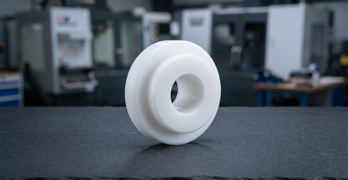 White POM Delrin spacer machined with stepped diameters