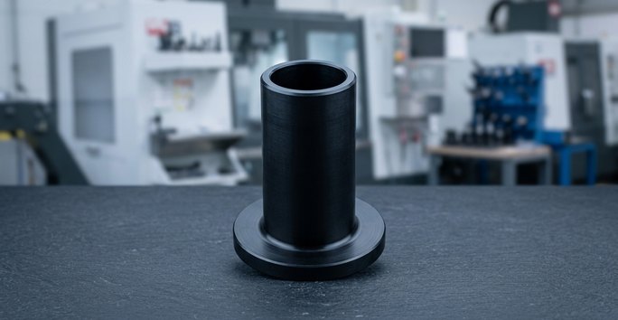 Black POM Delrin tubular fitting machined on CNC lathe