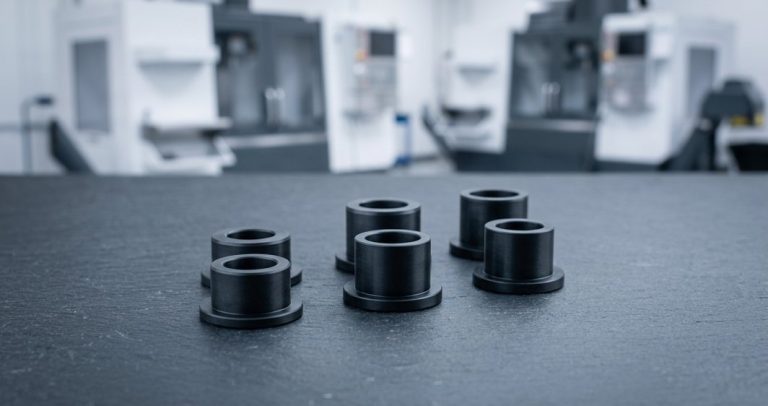 Black POM Delrin bushings machined on CNC lathe