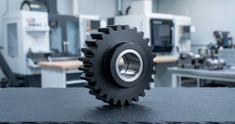 Black POM Delrin gear machined with precise teeth