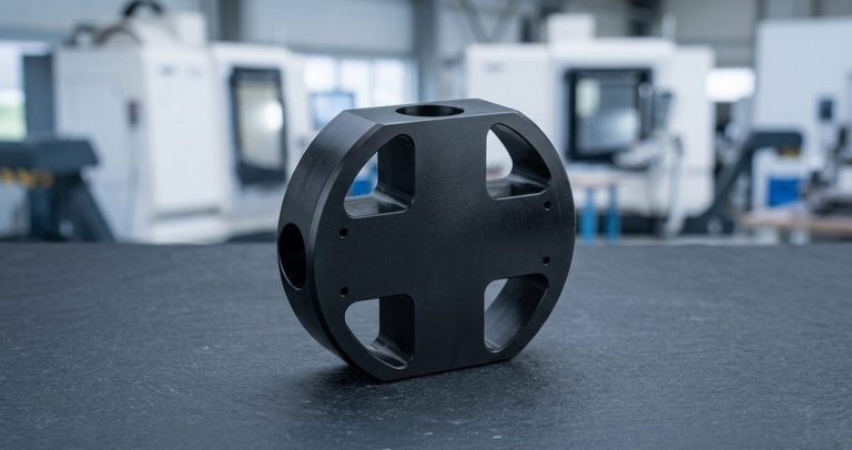 Black POM Delrin housing block with milled cutouts