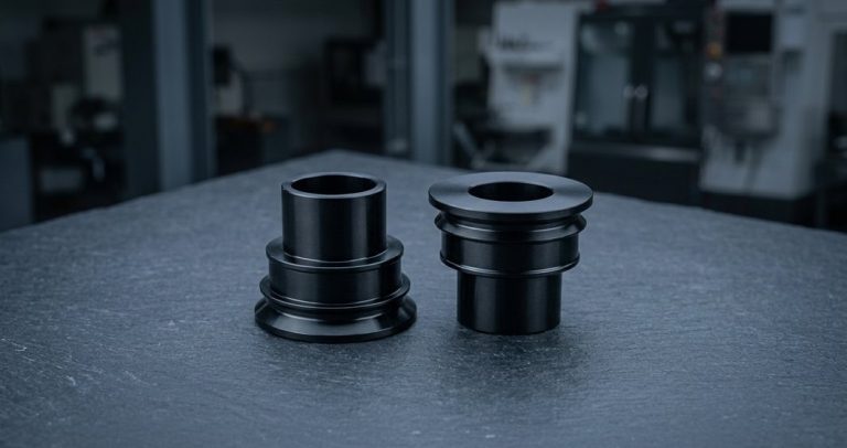 Black POM Delrin stepped spacers turned on CNC lathe