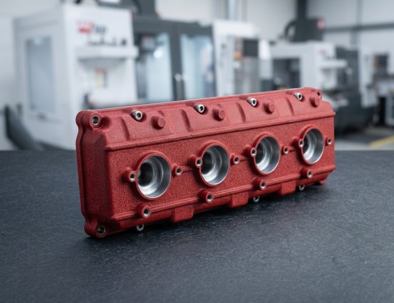 Red powder coated aluminum engine block machined bores