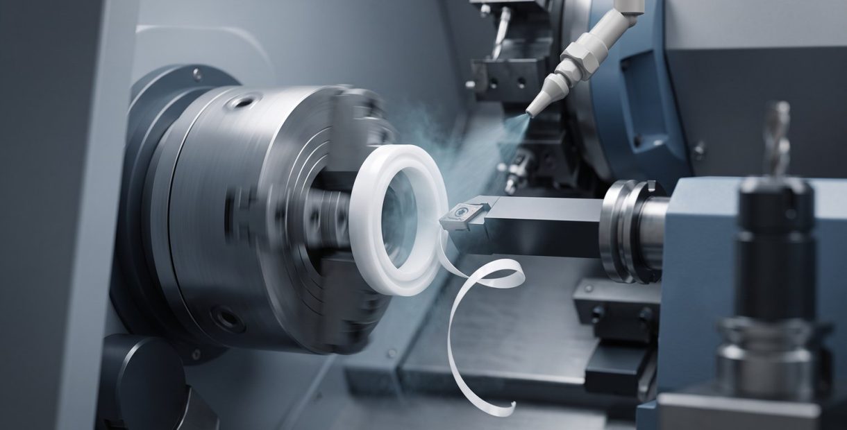 PTFE CNC machining in progress