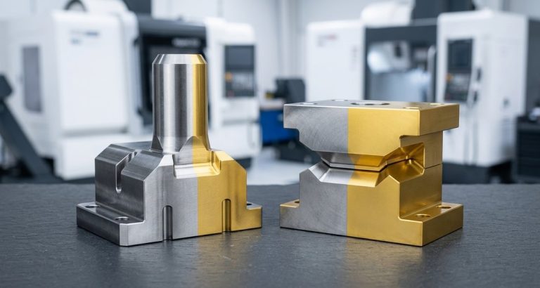 Gold titanium nitride coating compared to bare steel on tooling