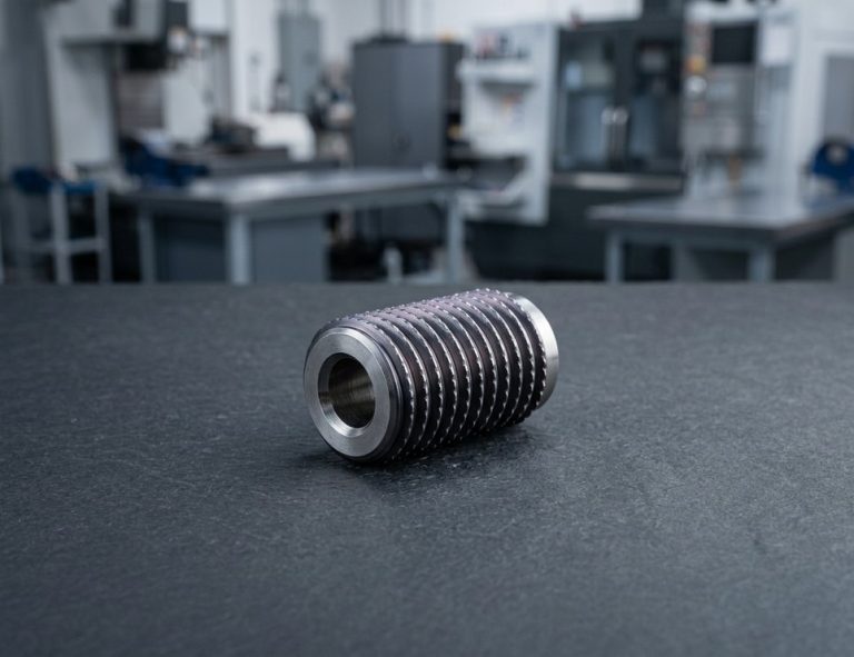 Coated steel forming punch with knurled thread on worktable