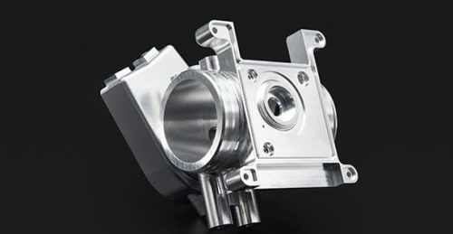 5-axis CNC milled aluminum prototype housing with machined bosses