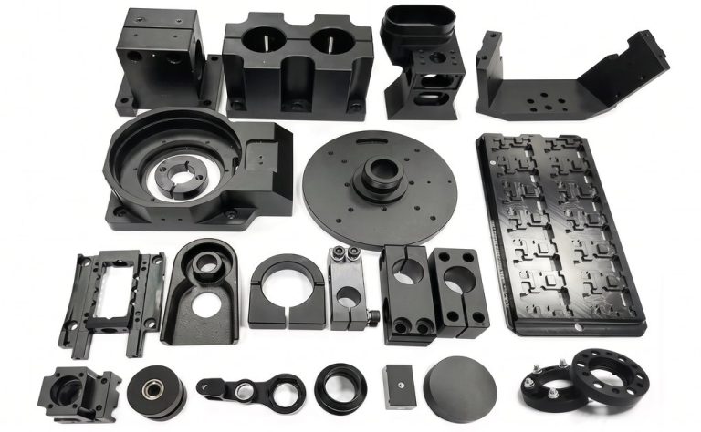 Black CNC machined Delrin parts for robotics applications