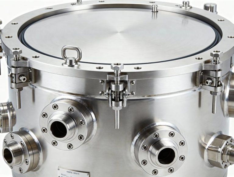 Finished stainless steel vacuum chamber for semiconductor equipment on bench