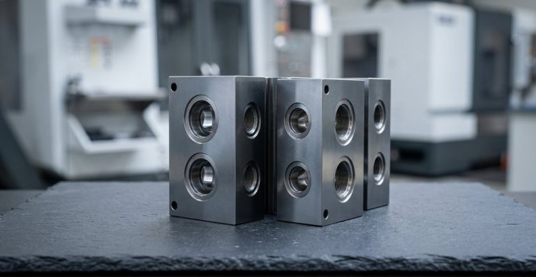 Machined stainless gas manifold blocks with intersecting ports